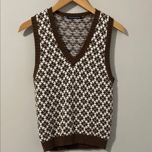Brandy Melville Brown and cream V-Neck Sweater Vest